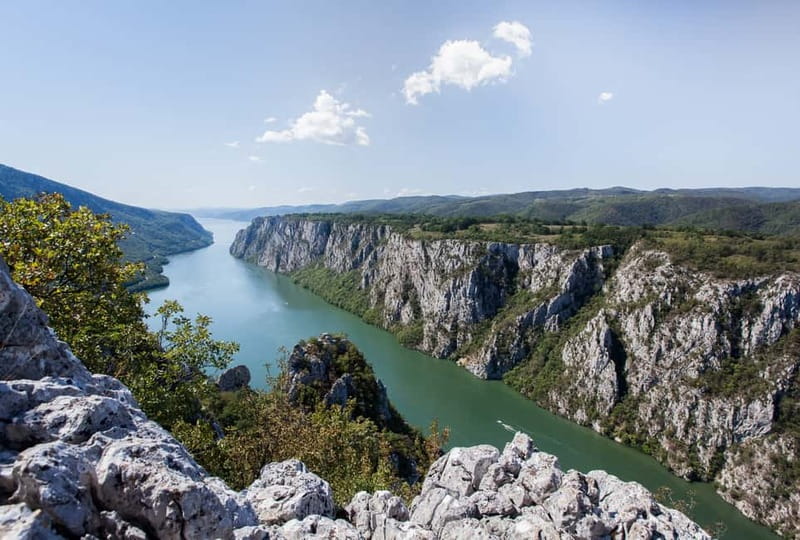 The Danube squeezing through the Iron Gates gorge below Golubac