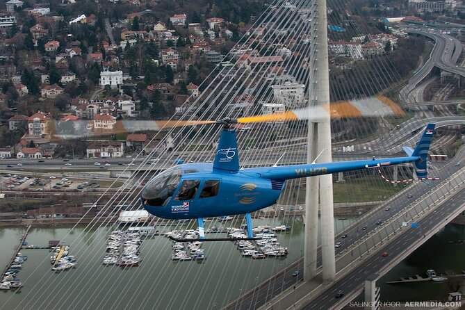 Helicopter Flying over Belgrade - The 15-minute route from airport to city