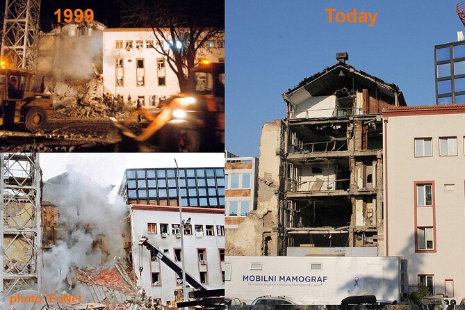 NATO Bombing of Belgrade Private Tour - RTS and the monument to the 16 night-shift workers